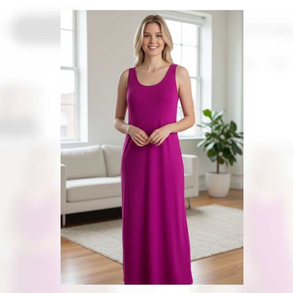 NWT LOFT RIBBED MAXI DRESS SIDE SLIT SMALL IN FUCHSIA Pink / Purple - Picture 1 of 6